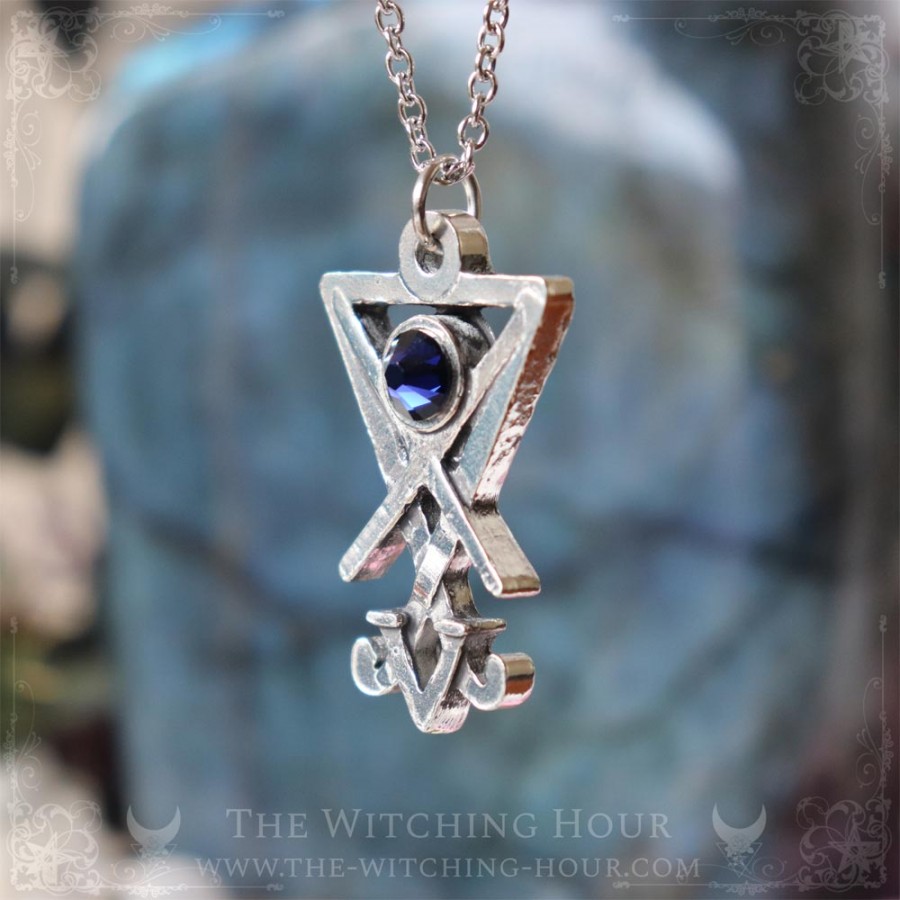 Sigil of Lucifer pendant with blue stone