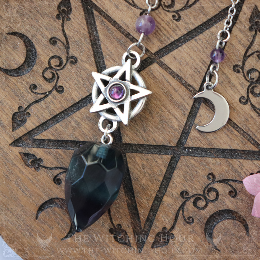 Pendule pentacle en fluorite et améthyste