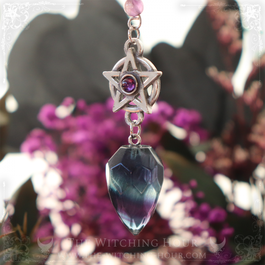 Pendule pentacle en fluorite et améthyste