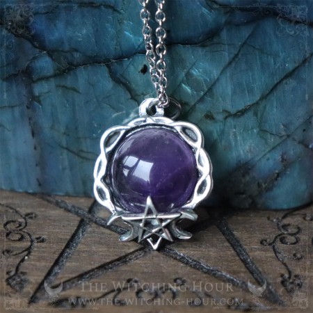 Amethyst pentagram necklace, witchy jewelry pagan occult