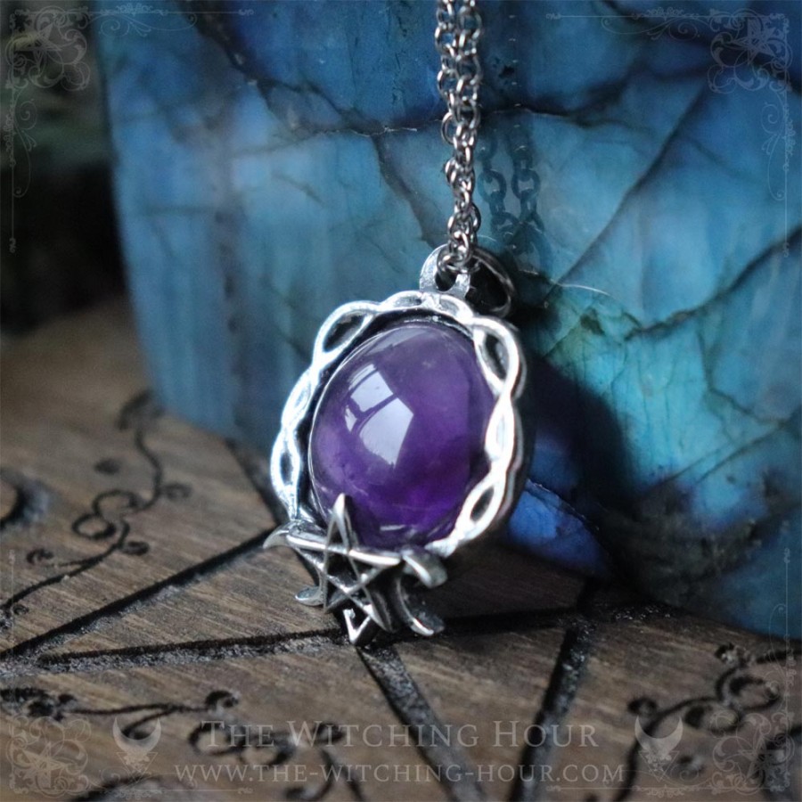 Amethyst pentagram necklace, witchy jewelry pagan occult