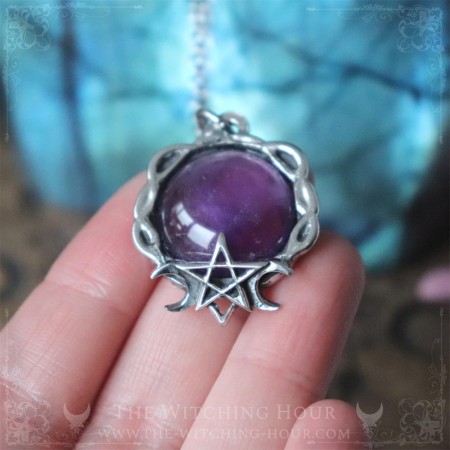 Amethyst pentagram necklace, witchy jewelry pagan occult