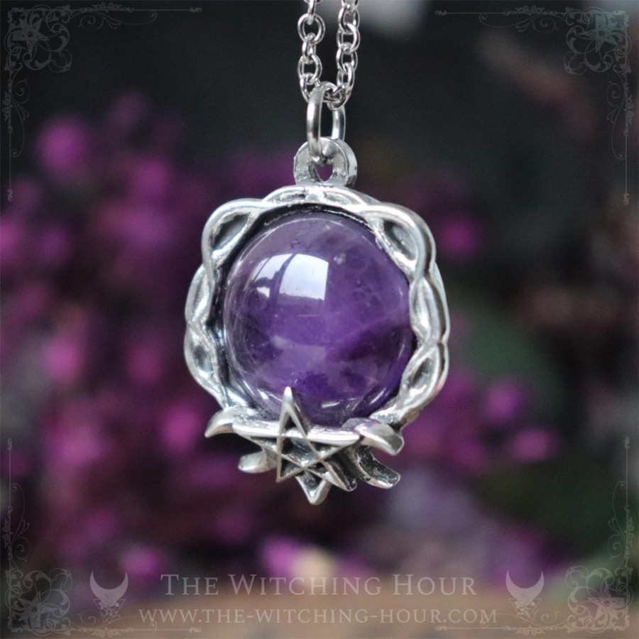 Amethyst pentagram necklace, witchy jewelry pagan occult