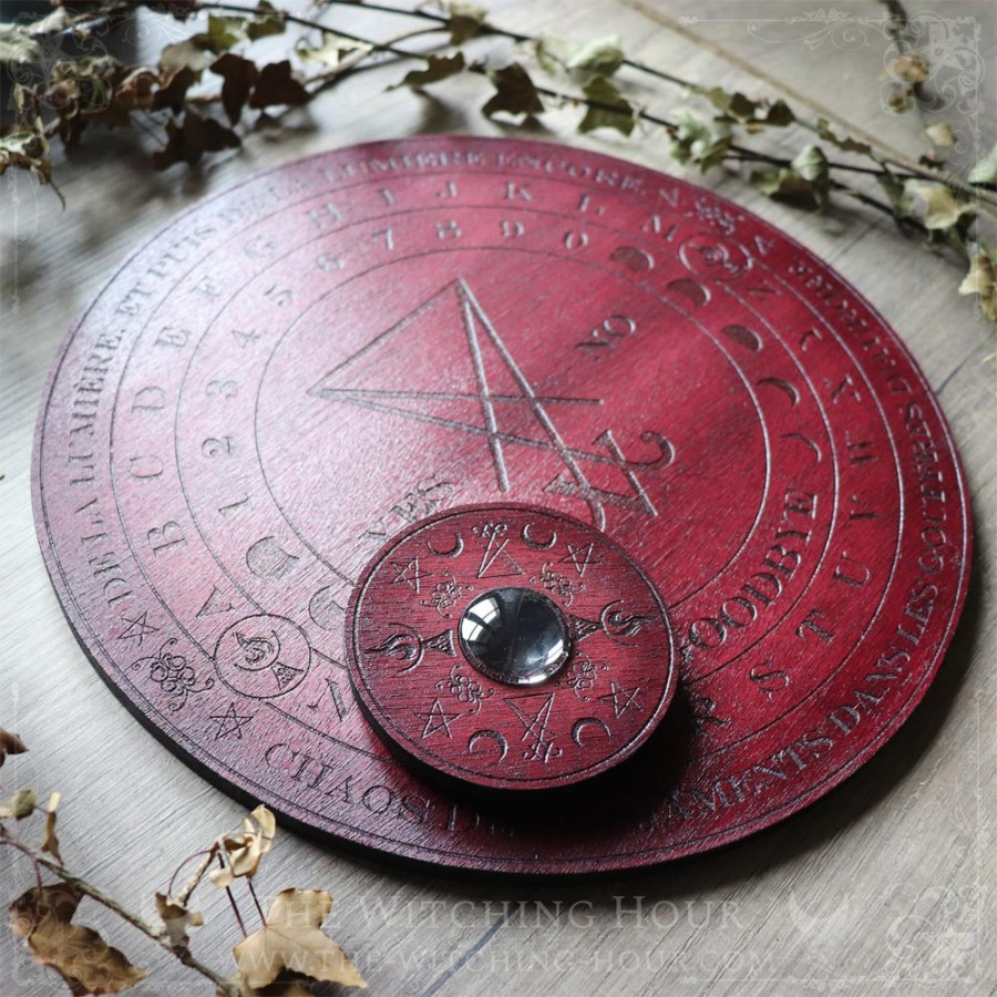 Planche ouija ornée avec sigil de Lucifer, planche à esprit en bois rouge fabriquée artisanalement