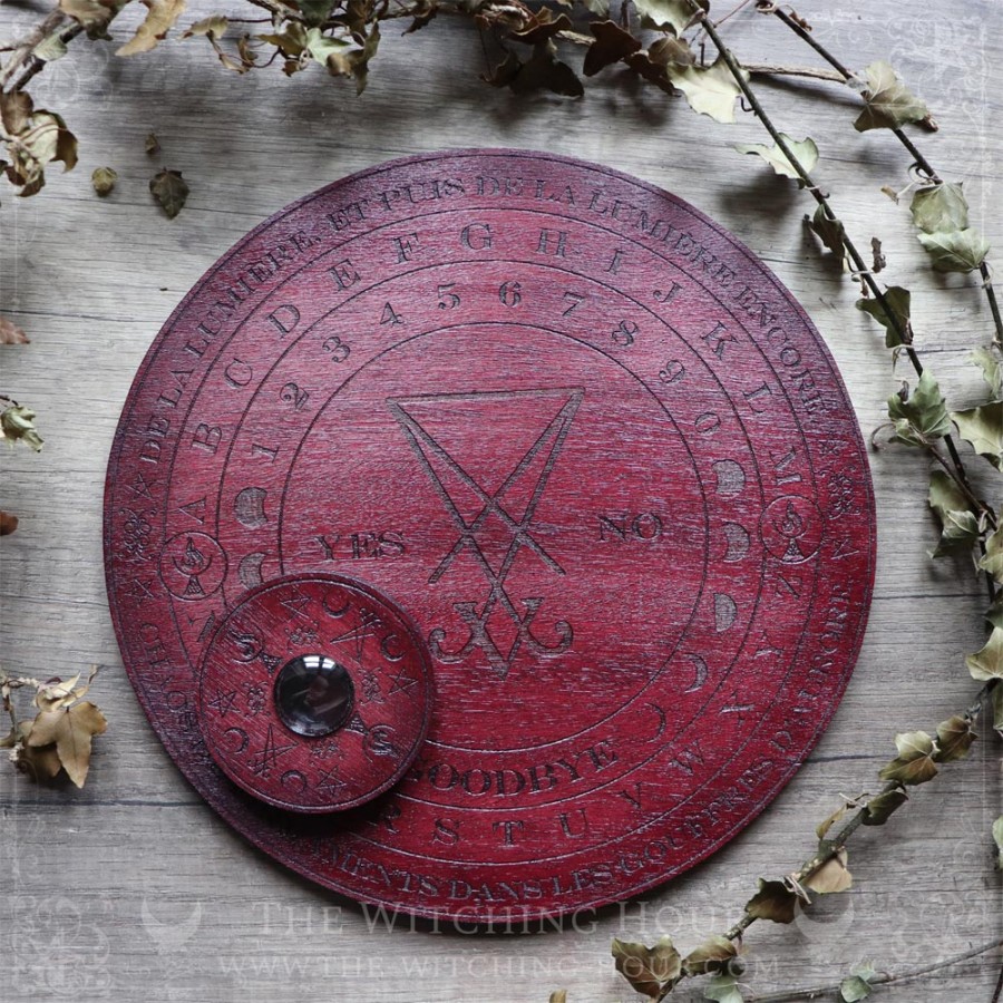 Planche ouija ornée avec sigil de Lucifer, planche à esprit en bois rouge fabriquée artisanalement