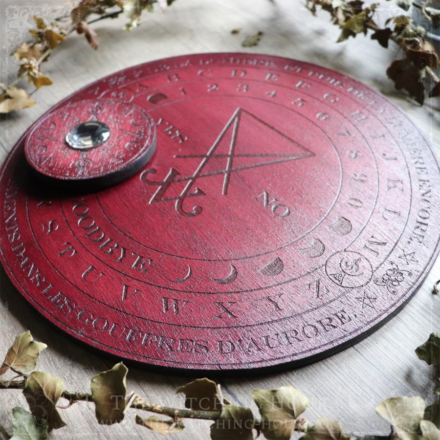 Planche ouija ornée avec sigil de Lucifer, planche à esprit en bois rouge fabriquée artisanalement