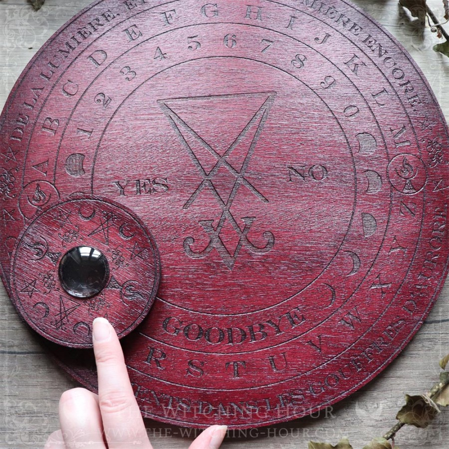 Planche ouija ornée avec sigil de Lucifer, planche à esprit en bois rouge fabriquée artisanalement