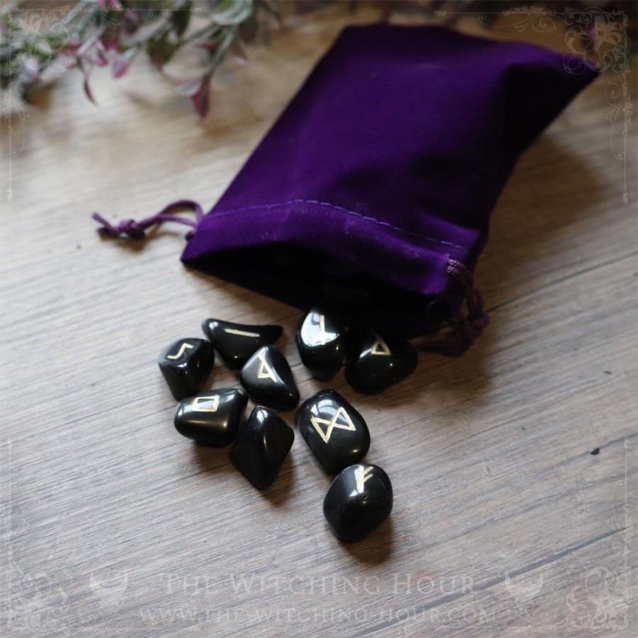 Runes artisanales en obsidienne oeil céleste, obsidienne arc-en-ciel naturelle