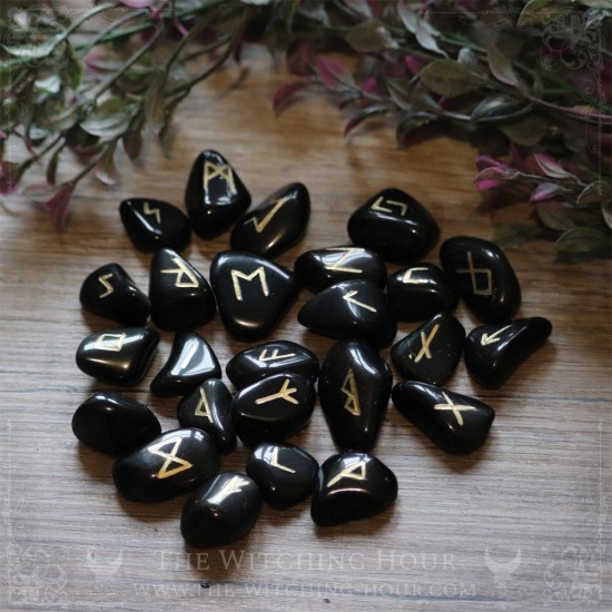 Runes artisanales en obsidienne oeil céleste, obsidienne arc-en-ciel naturelle