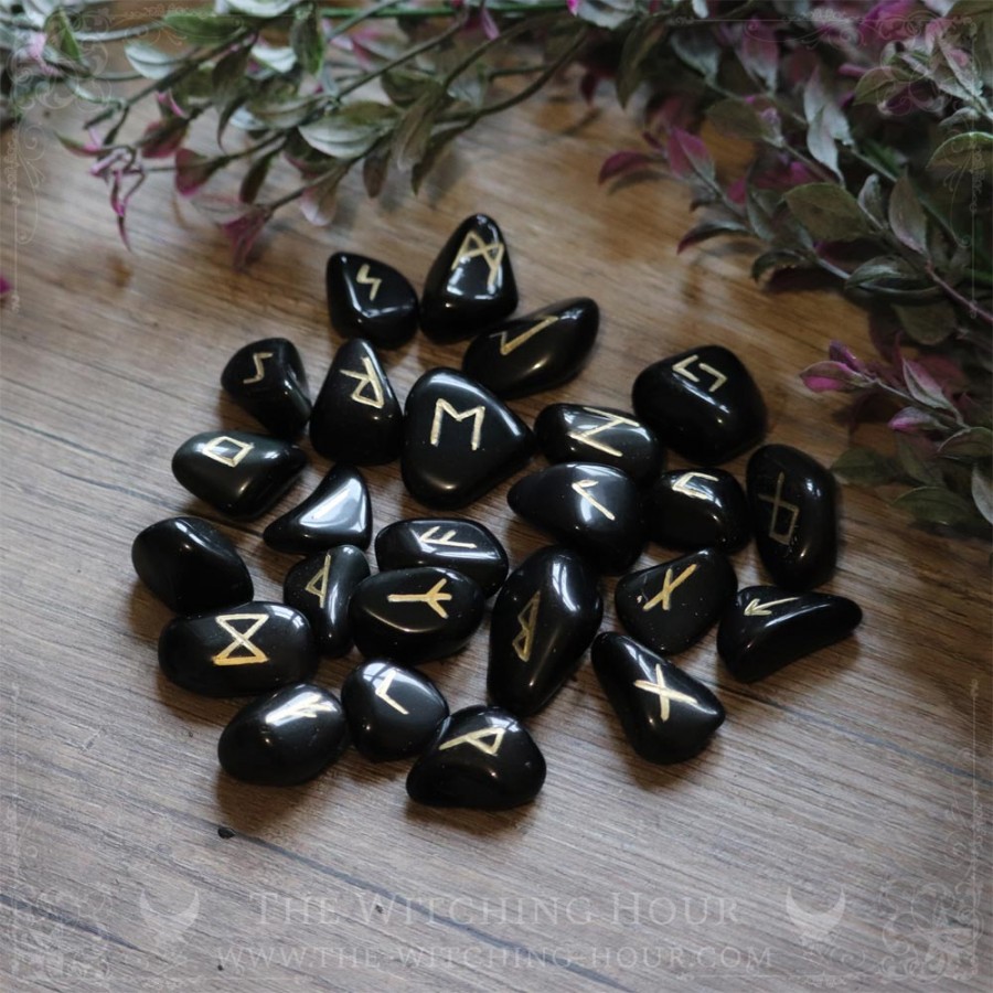 Handmade rainbow obsidian runes