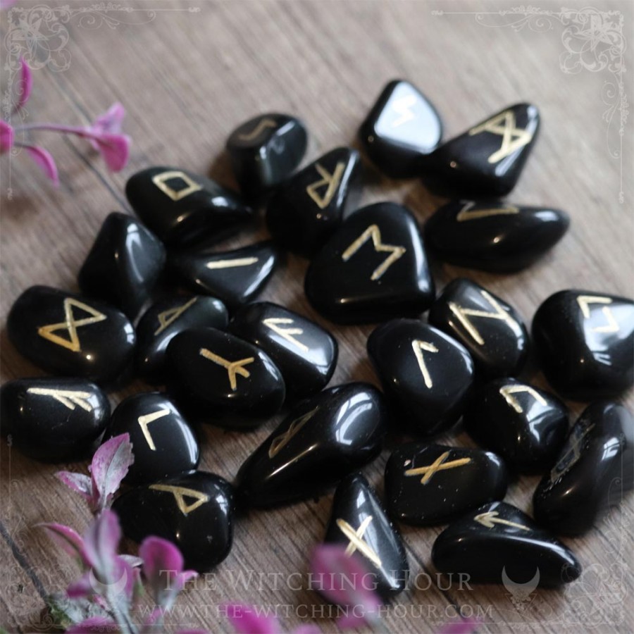 Runes artisanales en obsidienne oeil céleste, obsidienne arc-en-ciel naturelle