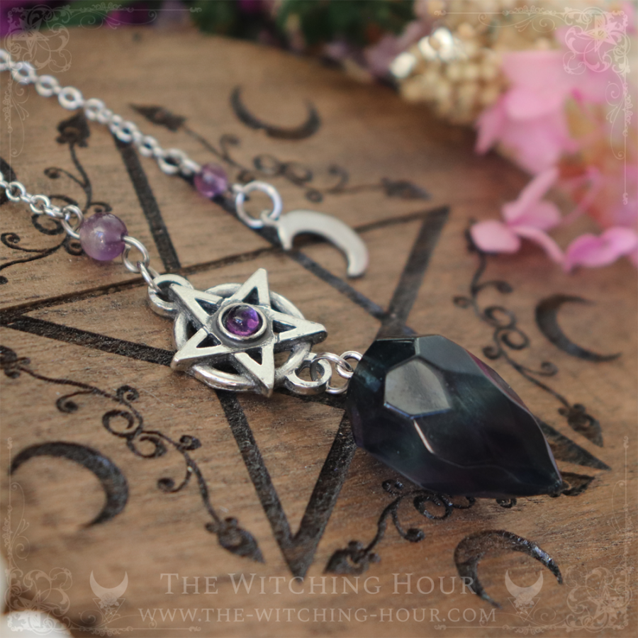 Pentacle pendulum with fluorite and amethyst