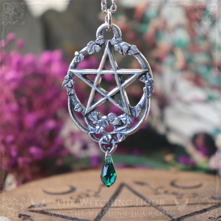 Elven pentagram pendant surrounded by ivy leaves, pagan jewelry witchy