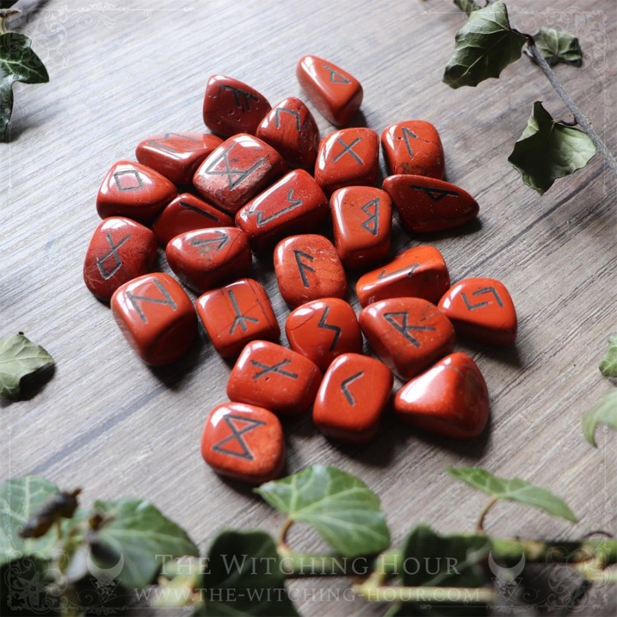 Handmade red jasper runes