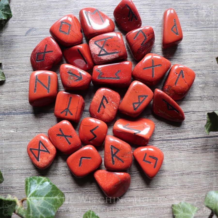 Handmade red jasper runes