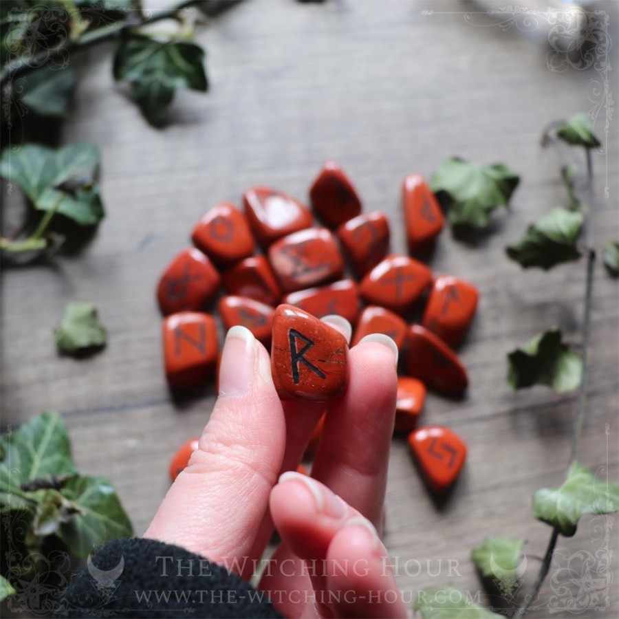 Handmade red jasper runes