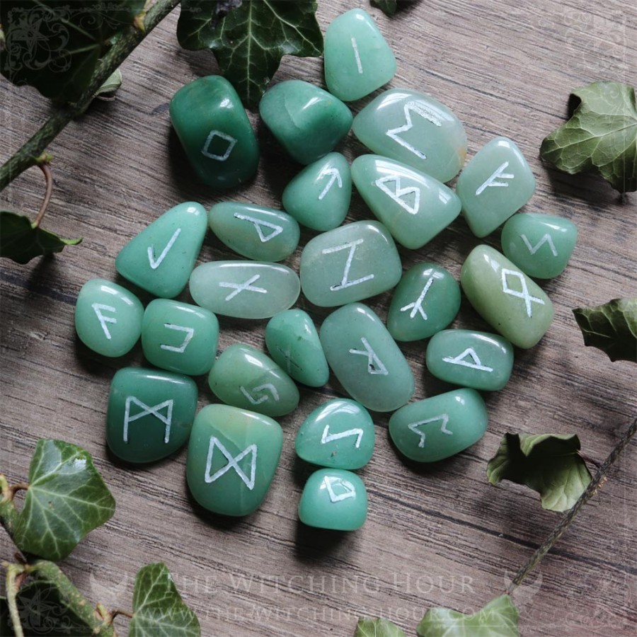 Handmade green aventurine runes