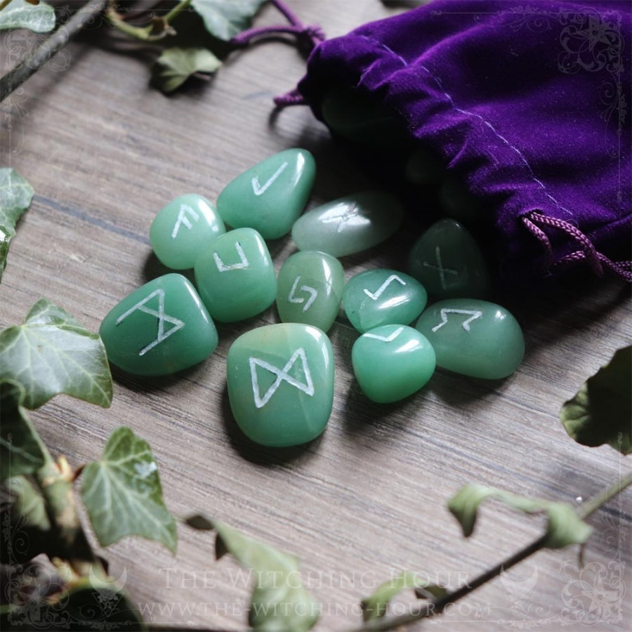 Handmade green aventurine runes