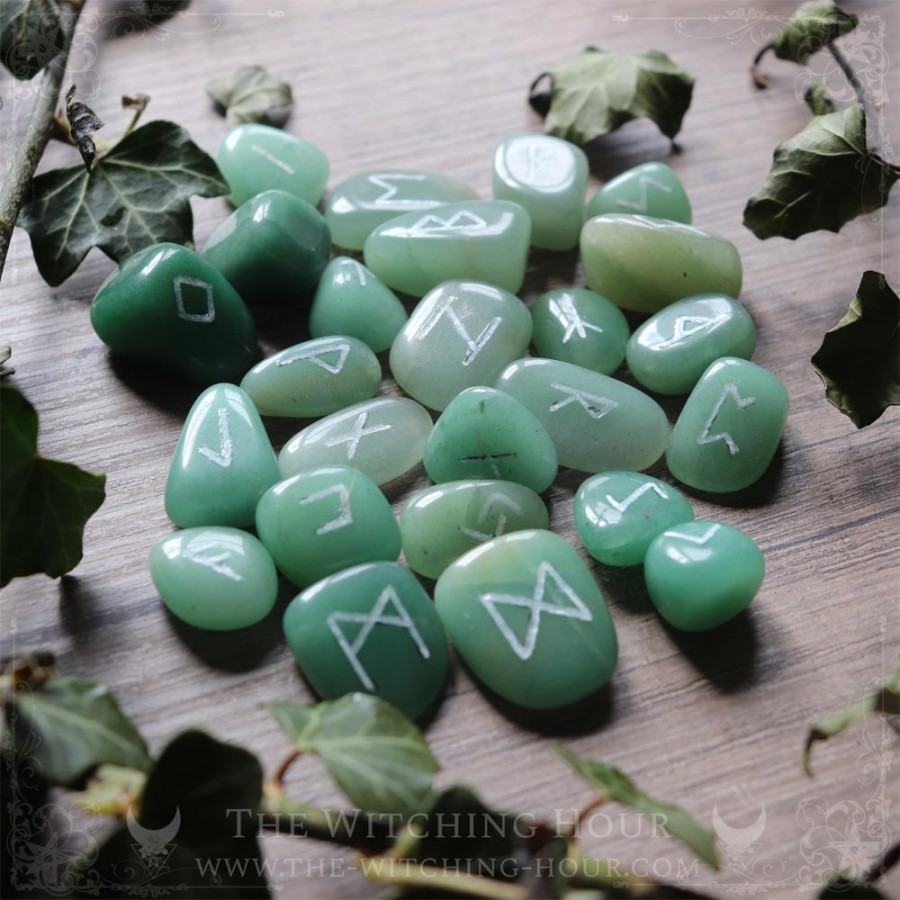 Handmade green aventurine runes