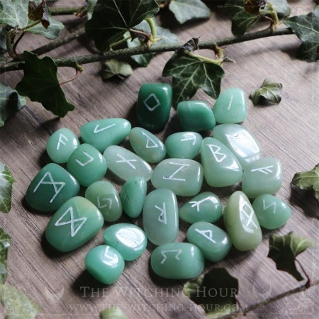 Handmade green aventurine runes