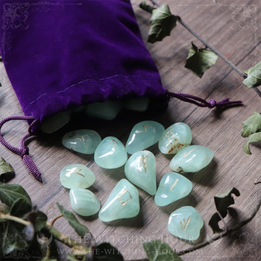 Handmade prehnite runes