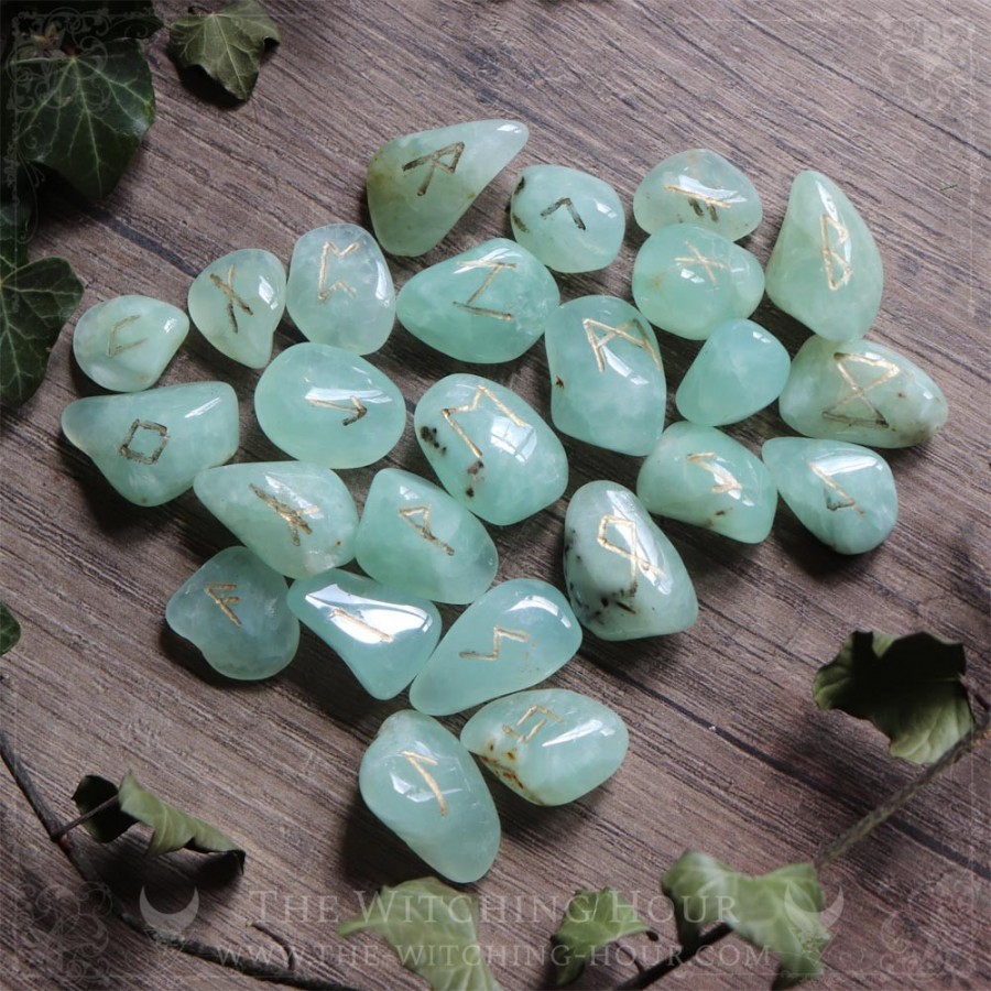 Handmade prehnite runes