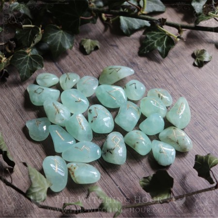 Handmade prehnite runes