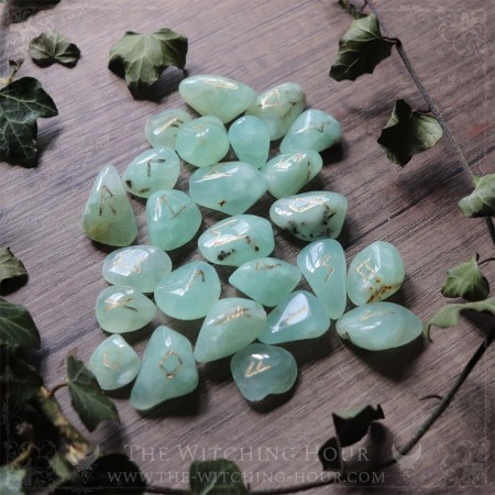 Handmade prehnite runes