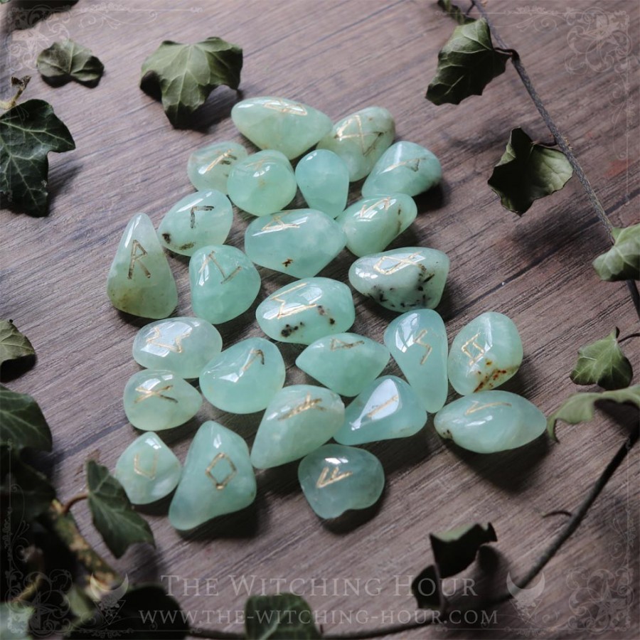 Handmade prehnite runes