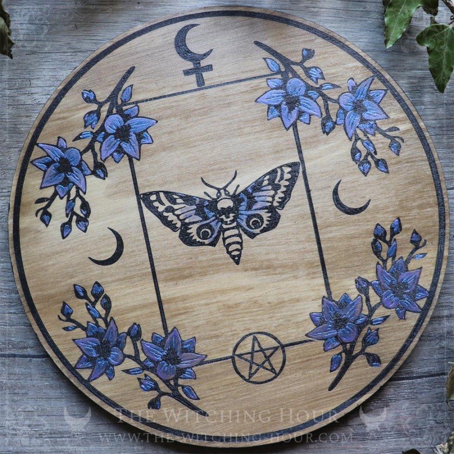 Tarot spread board with moth and the Lilith black moon symbol