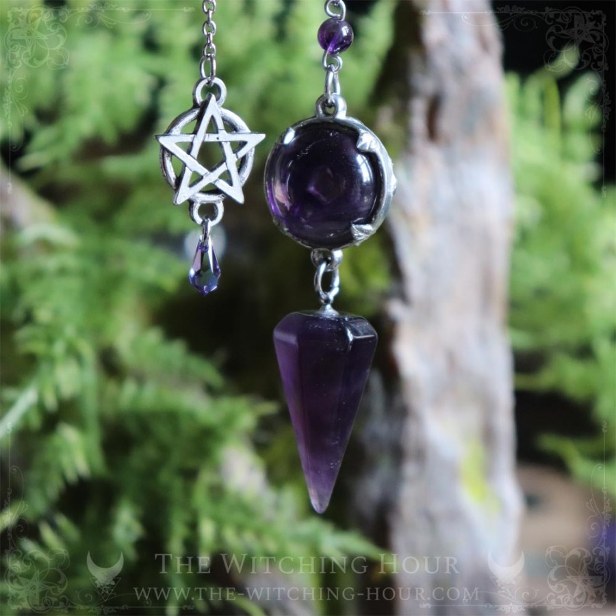 Amethyst pendulum with pentagram, for divination and dowsing