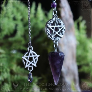 Amethyst pendulum with pentagram, for divination and dowsing