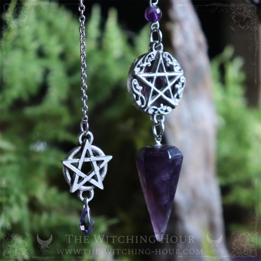 Pendule pentacle en améthyste pour la divination et la radiesthésie