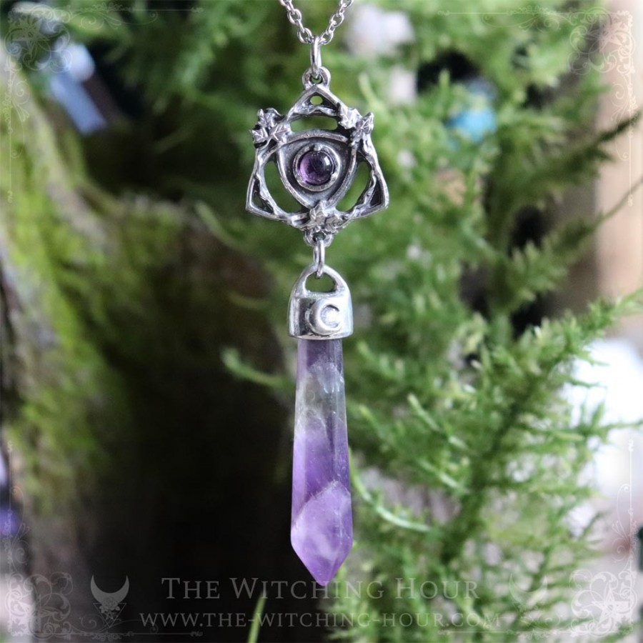 Collier pendule triquetra en améthyste