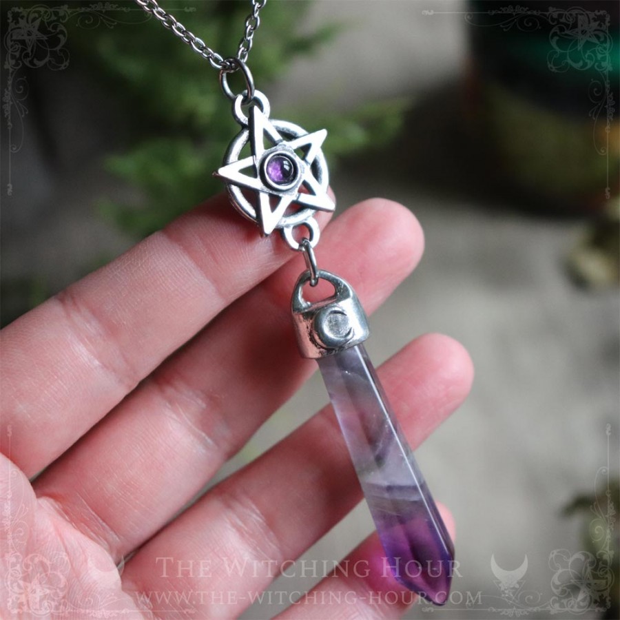 Pentagram pendulum necklace with amethyst