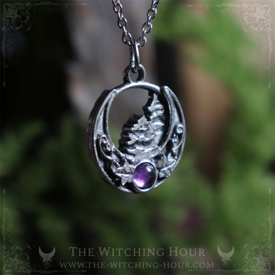 Fir trees and moon crescent pendant