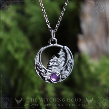 Fir trees and moon crescent pendant