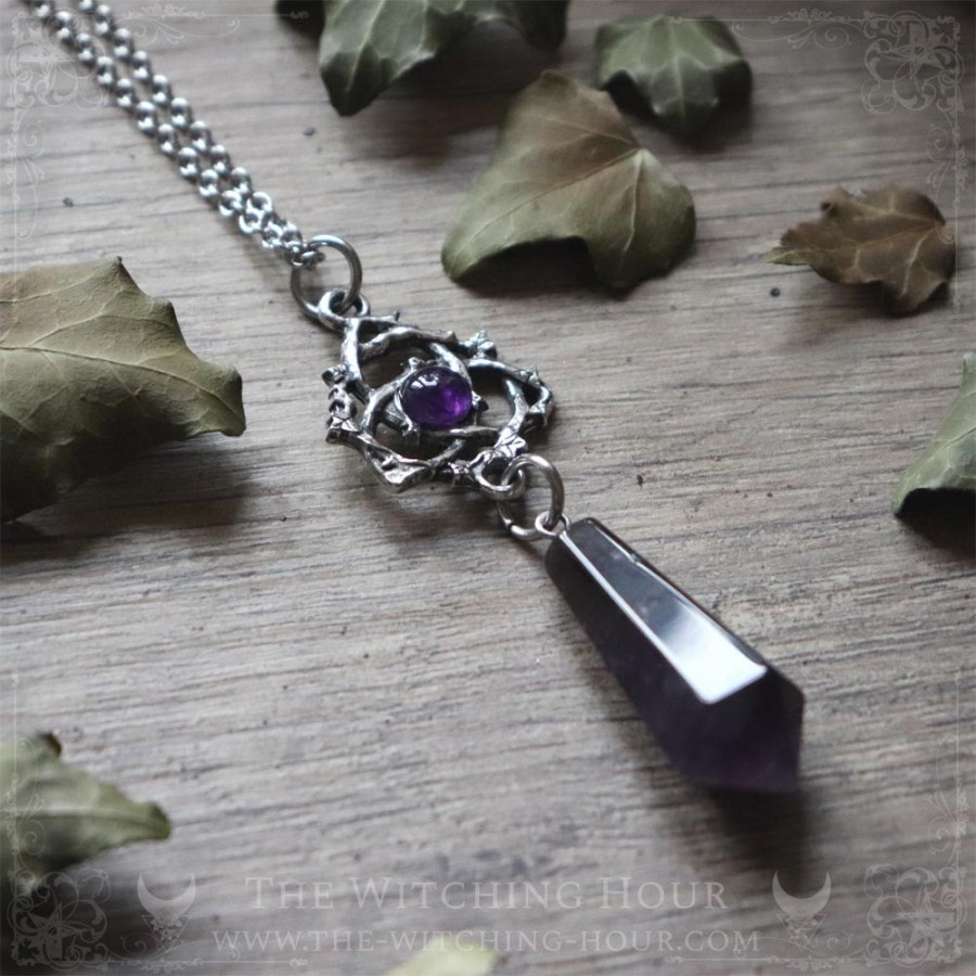 Celtic triquetra amethyst pendulum necklace