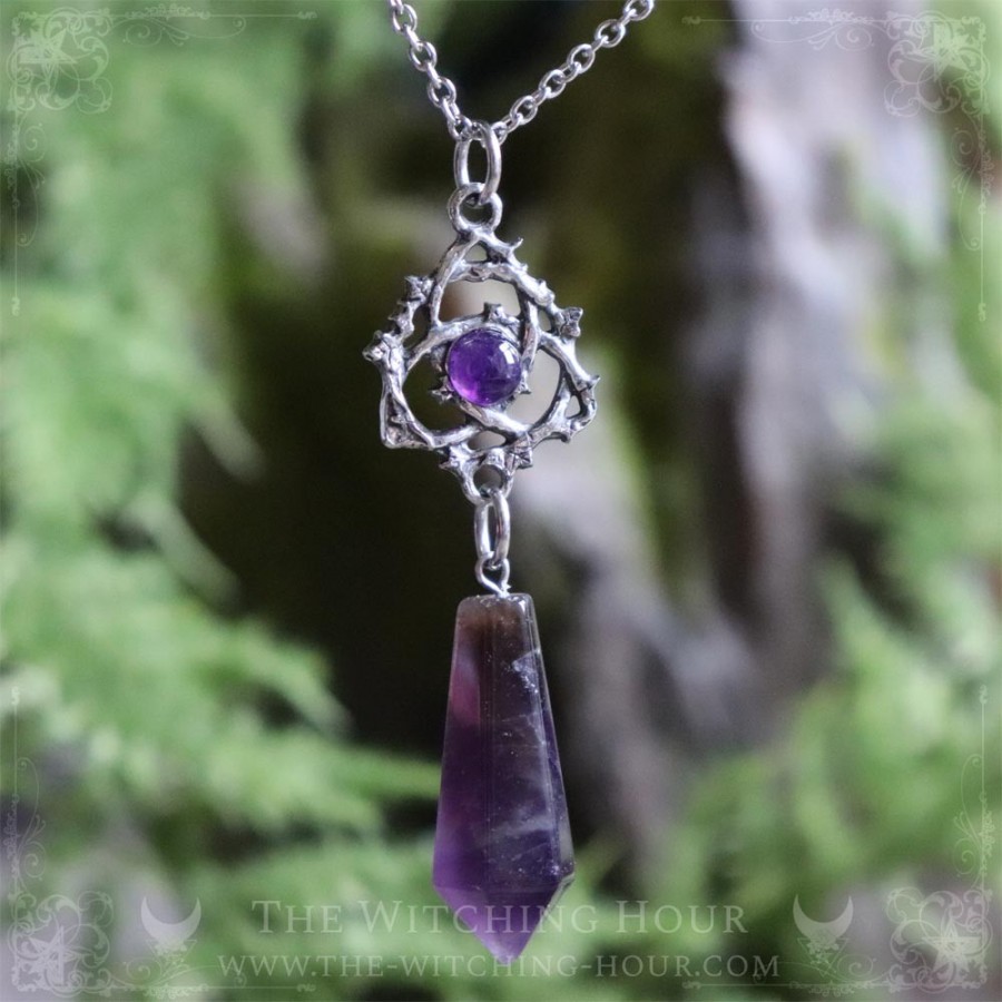 Celtic triquetra amethyst pendulum necklace