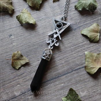 Sigil of Lucifer pendulum necklace with black onyx, luciferian jewelry