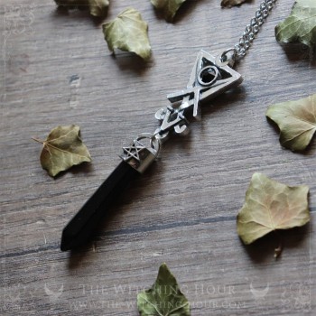 Sigil of Lucifer pendulum necklace with black onyx, luciferian jewelry