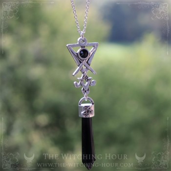 Sigil of Lucifer pendulum necklace with black onyx, luciferian jewelry