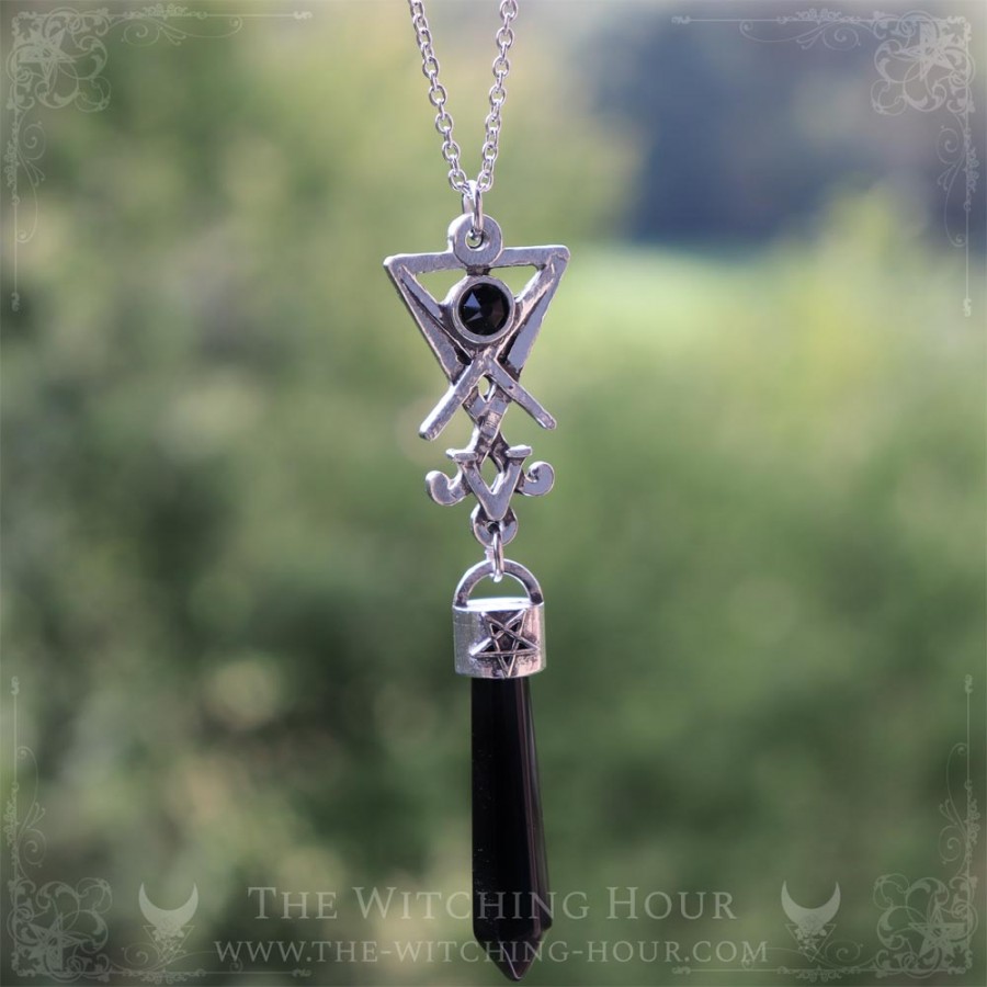 Collier sigil de Lucifer en onyx noir, bijou luciférien