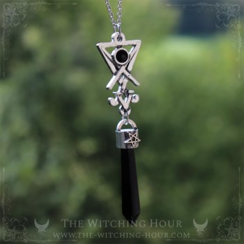 Sigil of Lucifer pendulum necklace with black onyx, luciferian jewelry