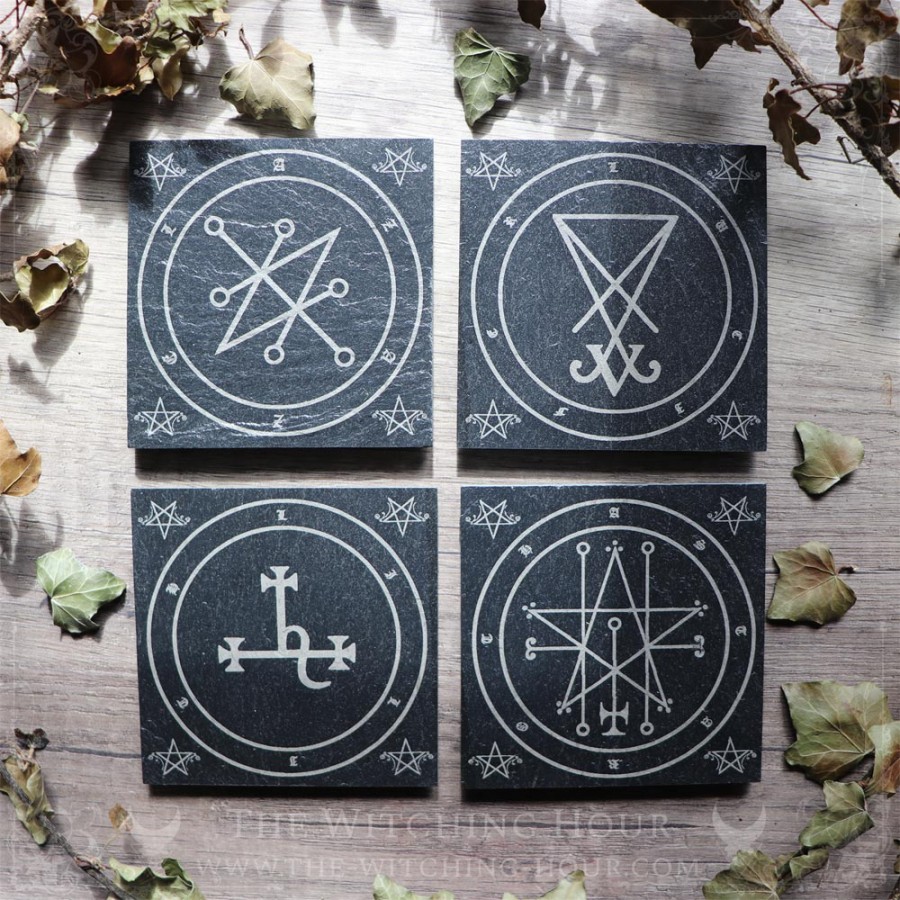 Slate coaster with sigils of Lilith, Lucifer, Astaroth and Azazel