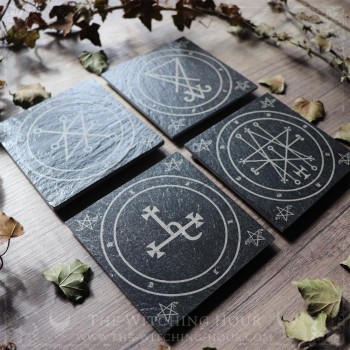 Slate coaster with sigils of Lilith, Lucifer, Astaroth and Azazel