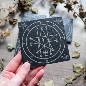 Slate coaster with sigils of Lilith, Lucifer, Astaroth and Azazel