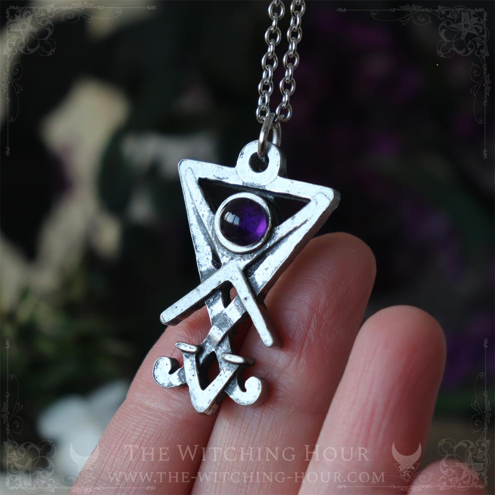 Sigil of Lucifer pendant with amethyst