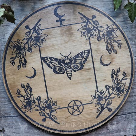 Tarot spread board with moth and Lilith symbol of the black moon