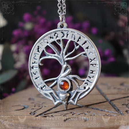 Yggdrasil tree of life pendant with viking runes